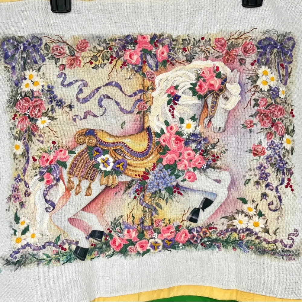 🎠 Vintage 1994 Sunset “Prancing Carousel Horse” Needlework Art - Finished Piece!